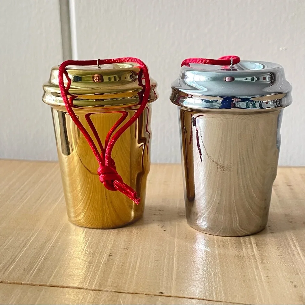 $15 SALE Starbucks Set of 2 Holiday 2014 Ornament VTG Collectible Silver Gold